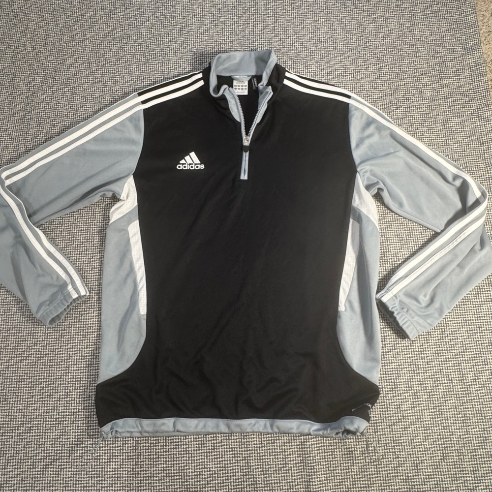 Adidas ClimaCool Quarter Zip Pullover Jacket Mens Large Black Blue Colorblock